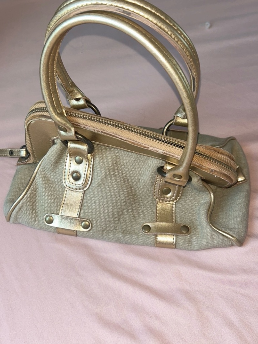 Women’s Metallic Gold Canvas Satchel Handbag - Unbranded